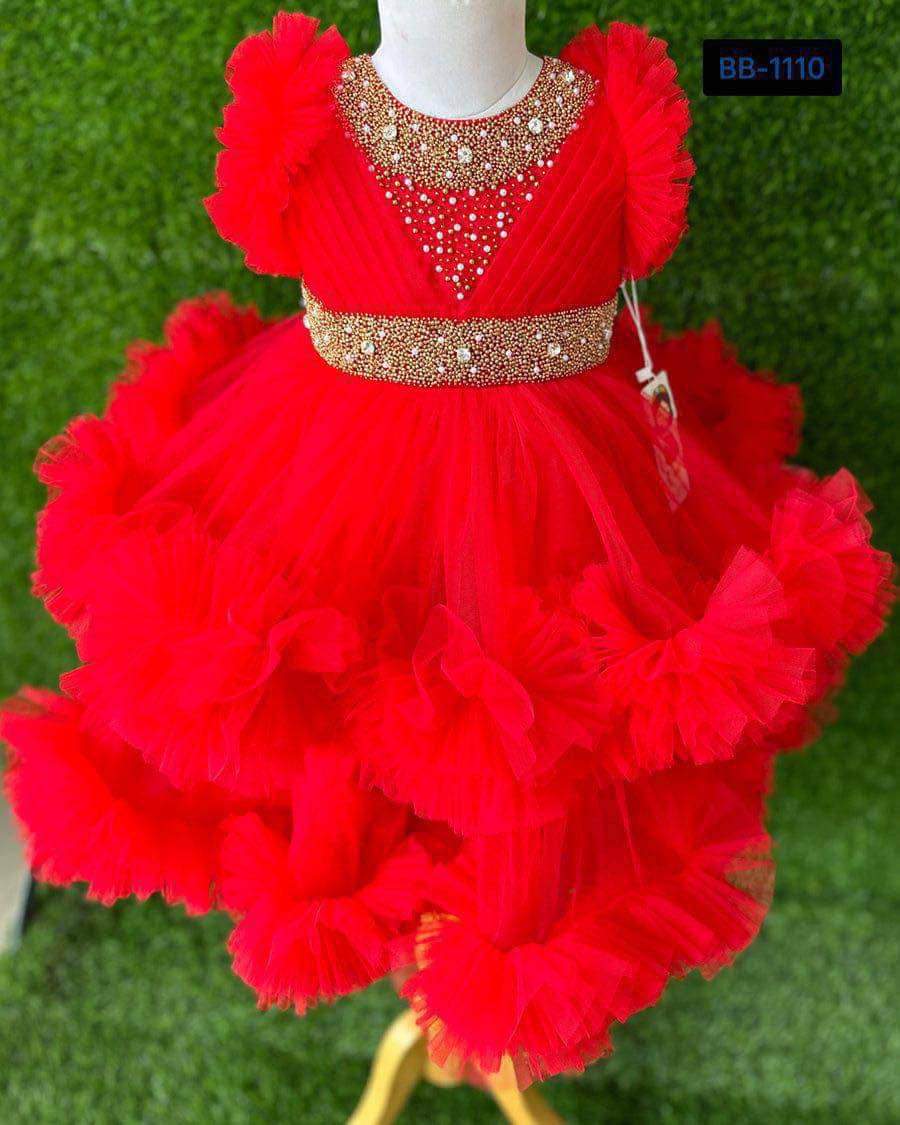 Baby Party Dress  ফেব্রিক্সঃ এসি নেট কাপড়। বডিতে পুতির কাজ করা (১০-১২ বছর)