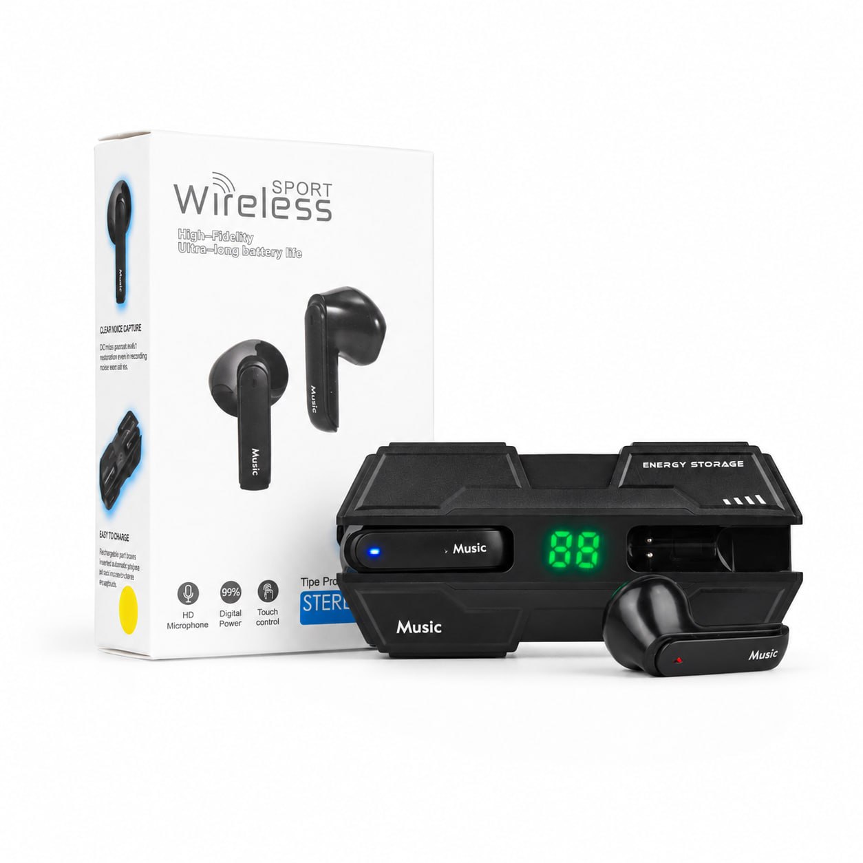 K8 Sport Wireless Earbuds (ডিজিটাল ব্যাটারি ডিসপ্লে সহ)