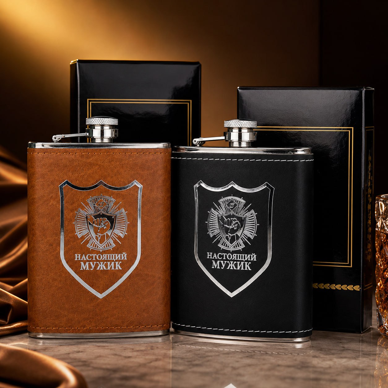 Premium Leather Wrapped Hip Flask (250ml)